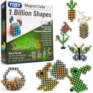 TOSY Magnet Cube 4x4 - 560 Magnets, 70 Blocks, 8 in 1 Toy: Puzzle Cube Game, Creative Building Blocks, Transformable Fidget Spinner, Infinity Cube, Magnet Tiles, UV Flashlight, Glowing STEM/STEAM Toy