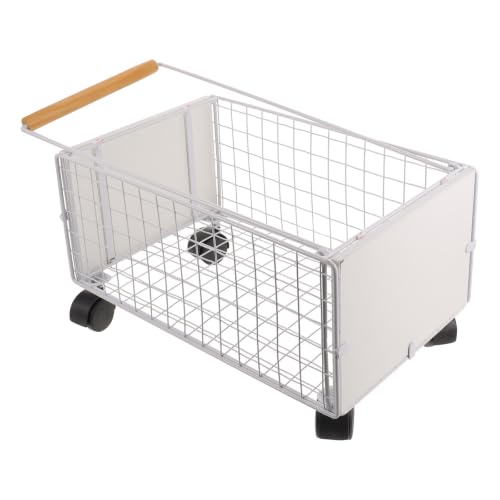 TOVINANNA Mobile Book Cart with Wheels for Library and Classroom Use, Metal and Wood Construction, Featuring Swivel Wheels and High Sided Basket for Enhanced Maneuverability and Versatile