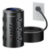 Tower Power Strip Surge Protector with PD 20W Fast Charging Station, 12 Outlets, 5 USB (3 USB-C), 1800J Protection, 6FT Extension Cord (Black)