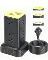 Tower Surge Protector Power Strip with LED Lights,12 Outlets 4 USB (2 USB C), Charging Station Tower 1250W/10A 1800J 6Ft Extension Cord with Multiple Outlets, for Home Office Dorm Room, Black