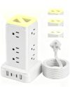 Tower Surge Protector Power Strip with LED Lights,12 Outlets 4 USB (2 USB C), Charging Station Tower 1250W/10A 1800J 6Ft Extension Cord with Multiple Outlets, for Home Office Dorm Room, White