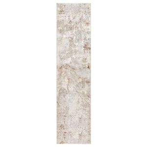 Town & Country Luxe Opaline Bold Marble Runner Area Rug with Glam Metallic Ribbed Texture Pile, Taupe, 1'9"x7'2"