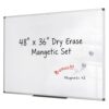 TOWON Magnetic Dry Erase Whiteboard 48 x 36 in, Large White Board for Wall, 4 x 3 Whiteboard with Marker Tray & 2 Magnets, Silver Aluminum Frame for Office, Classroom & Home