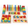 TOWO Wooden Geometric Shapes Stacking Rings and Fractions Boards 8 in 1 Set Puzzles- Shape Sorter Sorting Toy Stacking Game – Montessori Materials Educational Learning Toys for 3 4 5 6 Years