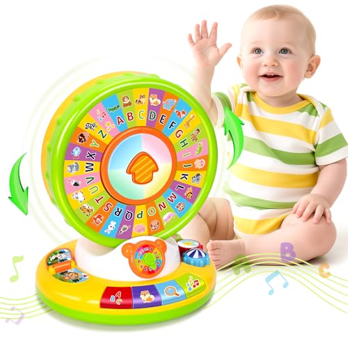 Toy for 1 2 3 Year Old Boys Girls, Spin and Sing Alphabet Baby Musical Learning Toys for Toddler 12-18 Months, Interactive Games with Light and Animals Sounds, Christmas Birthday Gifts for Ages 1-3