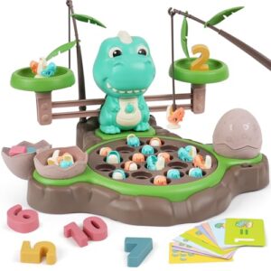 Toyfuntasy Magnetic Dinosaur Fishing Game for Kids, Best Birthday Gift for 3-5 5-7 Year Old Boys & Girls, 2-in-1 360° Rotation Fishing Toy with Balance Scale & Counting, Player Board Game for Toddlers