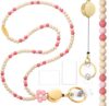 Toykee Teacher Lanyard for ID Badges Women - Pink Flower Wooden Beaded Badge Holder Necklace with Breakaway Clasp, Waterproof ID Card Holder & Swivel Clip, Cute Teacher Nurse Office Work Lanyard