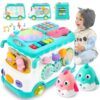 Toys for 1 Year Old Girl Gifts, 10-in-1 Montessori Toys Bus for Baby, Blue