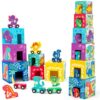 Toyssa Wooden Dinosaur Sorting and Stacking Toys for Toddler 1-3, Number Blocks Nesting Boxes with Magnetic Animals Train Set, Preschool Learning Montessori Toys for 1 2 3 Year Old Boys Girls Gift