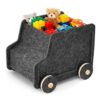Toy Storage Box with Wheels for Kids, Soft Felt, 10 Gal, Dark Gray