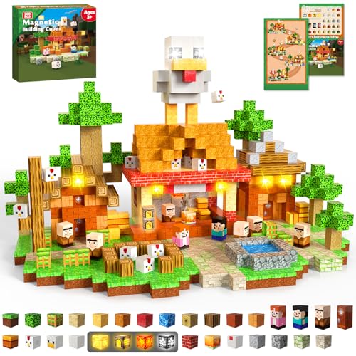 ToyUnited 200PCS Magnetic Blocks with Light-Up Blocks, Magnet Building Blocks, Stacking Magent Cubes, STEM Montessori Educational Sensory Toys for Boys & Girls Ages 3-12 Birthday Gifts