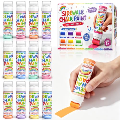 TPCSCH 12 Pcs Roller Sidewalk Chalk Paint Set, Washable Powdered Chalk Mix in Water with Foam Rollers, Outdoor Art Graffiti Kit for Driveway, Playground and Sidewalk Paint (6 Colors)