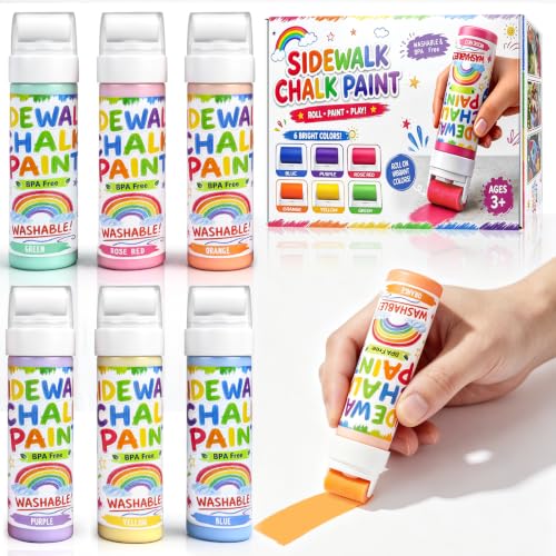 TPCSCH 6 Pcs Roller Sidewalk Chalk Paint Set, Washable Powdered Chalk Mix in Water with Foam Rollers, Outdoor Art Graffiti Toy Kit for Kids Driveway, Playground and Sidewalk Paint (6 Colors)