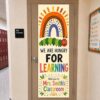TQ22 Hungry for Learning Linen Door Tapestry, Caterpillar Classroom Banner, Teacher Decor