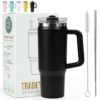 Tradeysum 30 oz Tumbler with Handle and Hidden Straw Vacuum Insulated Stainless Steel Water Bottle with 2-in-1 Lid, Leak-Proof Reusable Iced Drink Cup Car Gym Travel & Office (Black)