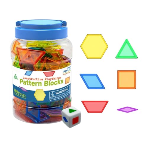 Transparent Pattern Blocks Set, with 6 Geometric Math Shapes & Activity Cards, 10.6x10.6x16.6cm, Math Manipulatives, Tangram Puzzles, Translucent Learning Toy, for Home Preschool Kindergarten