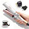 Travel Mini Waver Hair Tool Crimper for Women 0.4 inch Small Double Barrel S Waver Curling Iron Dual Voltage (110-240V) with European Plug Adapter, 5 Temps, Anti-scalding, Auto-Off (White)