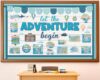 Travel the Map Bulletin Board Set Let the Adventure Begin Classroom Decoration Adventure Theme Motivational Sign Let's Explore Cutouts for Back to School Office Chalkboard Wall Door Decor(Blue)