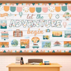 Travel the Map Bulletin Board Set Let the Adventure Begin Classroom Decoration Adventure Theme Motivational Sign Floral Explore Cutouts for Back to School Office Chalkboard Wall Door Decor(Mountain)