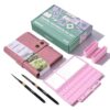 Travel Watercolor Sketchbook Set - 100% Cotton Cold Press 6.7x3.9 Inch Binder Art Journal with 36-Well Ceramic Paint Palette & 2 Travel Watercolor Brushes for Artists Outdoor Painting