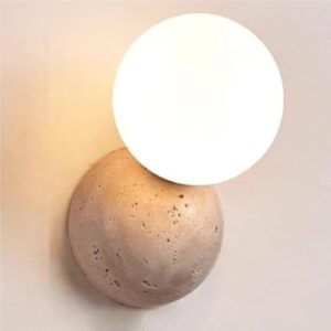 Travertine Glass Globe Wall Sconce G9 Minimalist Stone Base with Round Shade for Bedside Hallway Restaurant