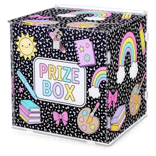 Treasure Chest Box for Classroom Decor Acrylic Prize Box Container with Key Lock Removable Teachers Toy Prizes Awards Reward Treasure Chest for Back to School Office Home Decor(Composition Notebook)