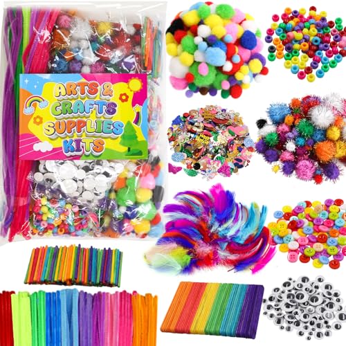 Treasure Cove Arts and Crafts Supplies for Kids Craft Supplies Materials Kit DIY School Craft Kit Toddler Art Set Activity Materials for Preschool Kindergarten Crafting Project Art Activity 1850Pcs