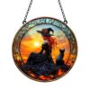 TREBIN Halloween Acrylic Jigsaw Puzzle Suncatcher, Stained Glass Window Hanging DIY Puzzle Sun Catcher 83 Pieces, Gothic Halloween Decoration Thanksgiving Home Decor (Red Sunset Hair Witch & Cat)