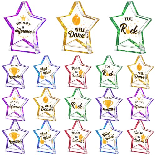 Treela Employee Appreciation Awards Gifts Bulk Small Acrylic Trophies Mini Thank You Plaque Gifts for Recognition Adults Students Classroom Office Graduation Decoration (18, Iridescent)