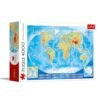 Trefl Large Physical map of the World 4000 Piece Jigsaw Puzzle Red 54"x38" Print, DIY Puzzle, Creative Fun, Classic Puzzle for Adults and Children from 15 Years Old