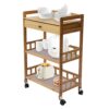 Treliamd 3 Tier Rolling Cart with Wheel, Bamboo Storage Trolley Cart
