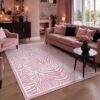 Tribesigns Pink Zebra Print 5x7 Area Rugs, Abstract Washable Rug, Modern Soft Non-Slip Rug for Girls Bedroom, Nursery, Living Room, Dorm and Kids Playroom, Boho Animal Striped Non-Shedding Carpet