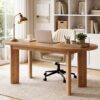 TRIBEWOOD Solid Wood Oval Executive Office Desk, 63" Large Computer Desk