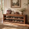 TRIBIWOOD Solid Wood Entryway Bench with Shoe Storage, End of Bed Bench