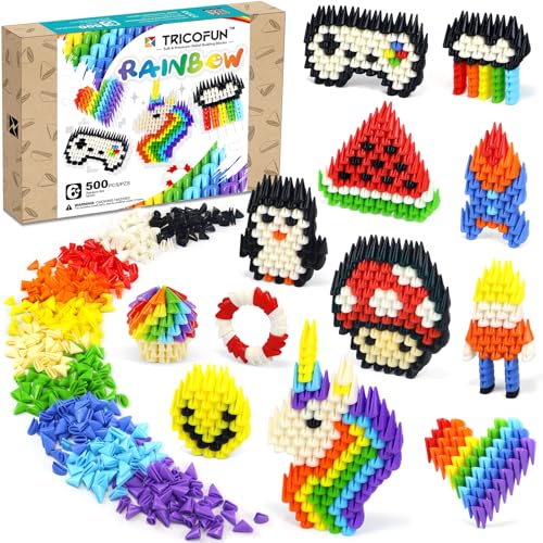 Tricofun 500PCS Rainbow Soft Silicone Building Blocks - STEM Educational Toys for Kids Age 6-12, Stress Relief Fidget Blocks for Boys & Girls, Creative Play for Preschool & Early Learners (Mix01)
