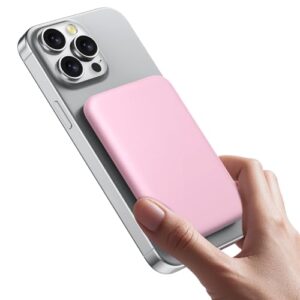 TRKOY for Magsafe Portable Charger, 5000mAh for Magsafe Power Bank with USB C Fast Charging,Travel Essential for Magnetic Battery Pack Wireless for iPhone 17/16/15/14/13/12 Series, Pink