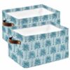 Tropical Palm Trees Storage Basket for Shelves, Summer Coastal Teal Vintage Storage Cube Fabric Storage Bins, Closet Organizers with Handles for Cloth, Book, Playing, 15"x11"x9.5", 2 Pack