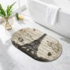 Trosturdspn Paris Tower Bathroom Rug Cute Oval Bath Mat Non-Slip Washable Bath Rug Absorbent Soft Microfiber Vintage Words Beige Grey Floor Mat for Bathroom Kitchen Bedroom Shower Room Decor 18"x30"