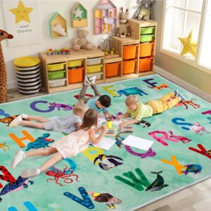 Truqual Classroom Rug Elementary Colorful Alphabet Kids Rugs for Playroom Machine Washable Nursery Rugs for ChildrenToddlers Bedroom