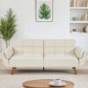 Trygoal Convertible Futon Sofa Bed, Modern Futon Couch with 2 Pillows, Small Futons Couch with Adjustable Armrest & Backrest, Loveseat Sofa Bed for Living Room, Bedroom, Beige