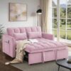Trygoal Sleeper Sofa Bed with Adjustable Backrest & Side Pockets, Pink