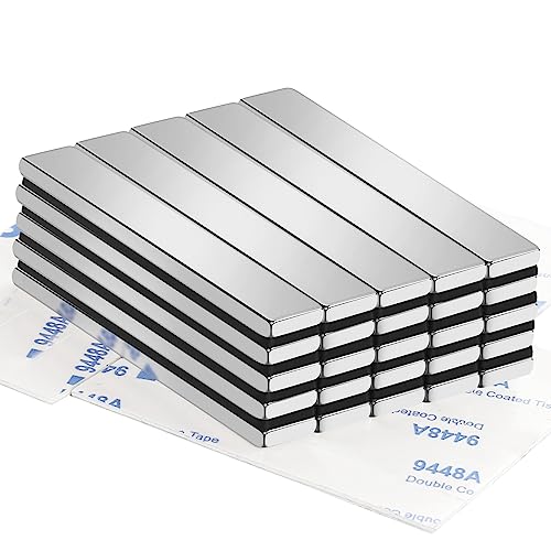 TRYMAG 25 Packs Heavy Duty Neodymium Magnet Bars 60x10x3mm, Strong Magnetic Strips Rare Earth with Double-Sided Adhesive, Powerful Metal Rectangular Magnets for Door, Craft, Fridge, Office