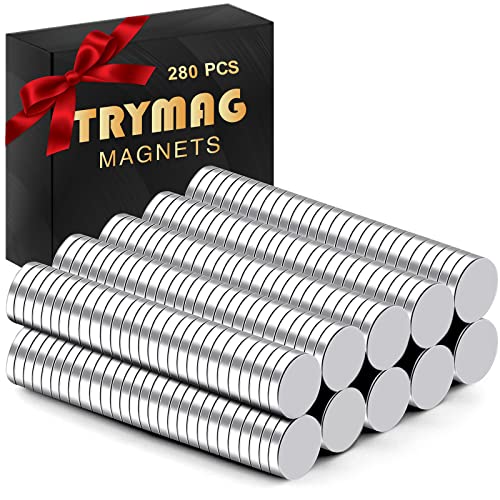 TRYMAG 280Pcs Strong Neodymium Magnets, Rare Earth Round Fridge Magnets for Whiteboard, Office, DIY, Science, Photo - Come with a Storage Case