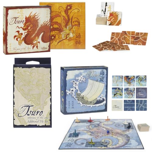 Tsuro: The Game of the Path + Tsuro of the Seas + Veterans of the Seas Expansion Bundle – Tile-Laying Strategy Board Games for 2-8 Players Ages 8+