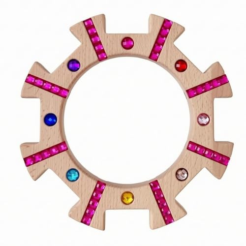 TTETTZ Children Stacking Blocks Wooden Stacker Toy Circular Set Gear Edge Gem Inlay Acrylic Beech Construction Unpainted Surface Suitable for Birthday Gifts fine Skill Building, Pink