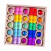 TTETTZ Rainbow Building Blocks Set with Acrylic Gemstone Cubes Stacking Game Smooth Wooden Storage Box Educational Toy Suitable for Preschool Kids Play Gift