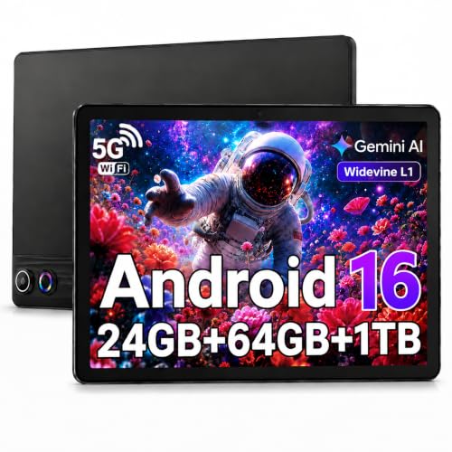 TT.KIDS 10.1 Inch Android 16 Tablet, 24GB+64GB+1TB Expand, 6000mAh Battery, HD IPS Touch Screen Widevine L1,WiFi 6 Bluetooth 5.4,Dual Camera, Fast Charging Android Tablet, Black