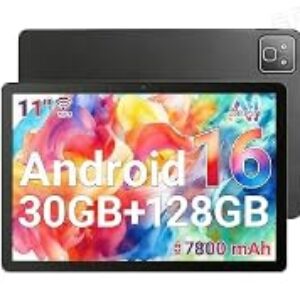TT.KIDS 10.95 Inch Android 16 Tablet, 30GB RAM+128GB ROM, 1280 * 800 IPS HD Display, 5MP+8MP Camera, 7800mAh Battery, 1TB Expandable Storage, Type-C, Black