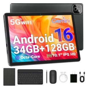 TT.KIDS Android 16 Tablet Octa-Core, 34GB RAM 128GB ROM 1TB Expand, 10.1 Inch Tablet with Keyboard Mouse Stylus Earphone Case, 2-in-1 Android Tablet with Gemini AI, Widevine L1, 6000mAh, WiFi 6 BT5.4