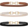 Ttlleccn Women's Skinny Elastic Waist Belt with Gold, Thin Retro Stretch Dress Belt for Jeans, Sweaters, and Pants, Comfortable Womens Belts Accessory daily wear
